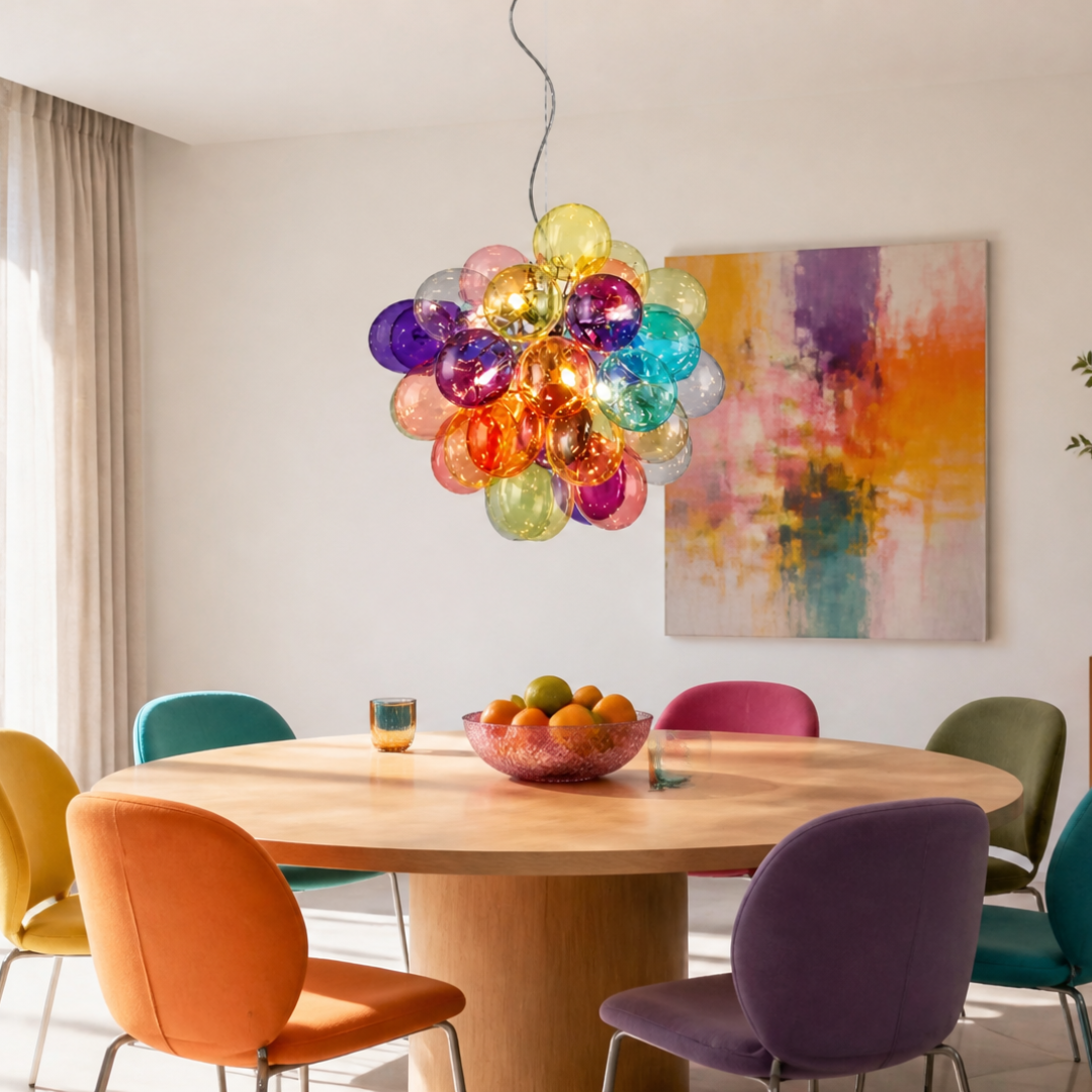 Chandelier Bulles — Verre Soufflé Multicolore