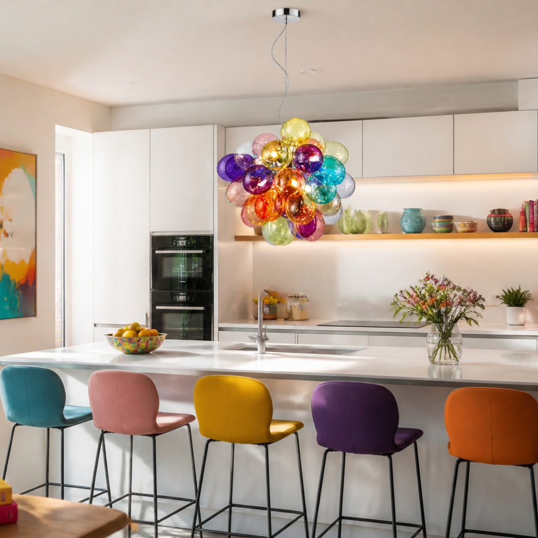 Chandelier Bulles — Verre Soufflé Multicolore