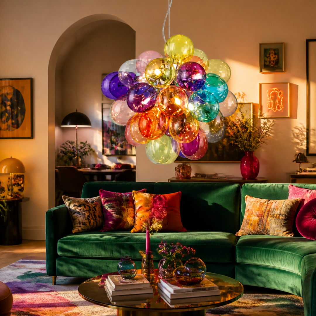 Chandelier Bulles — Verre Soufflé Multicolore