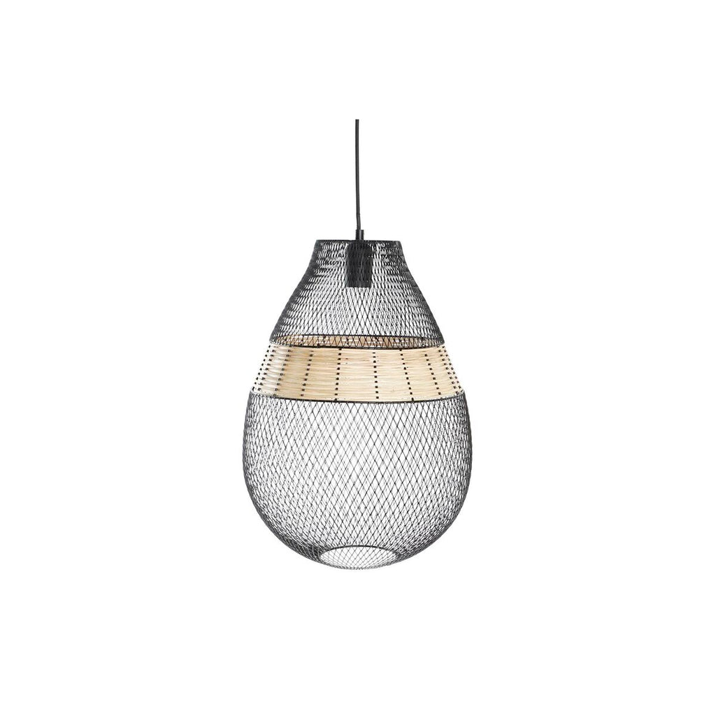Suspension Verre Bullé & Métal Noir – Goutte Design