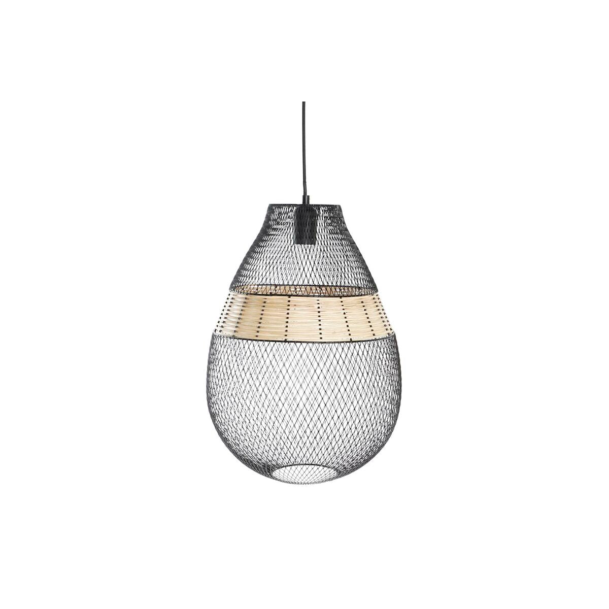 Suspension Verre Bullé & Métal Noir – Goutte Design