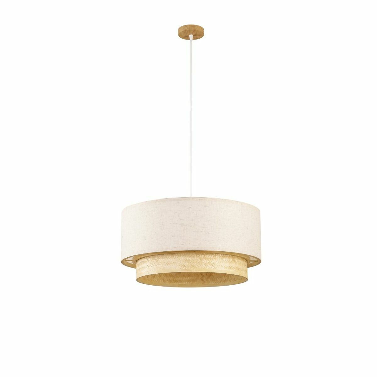 Suspension Tambour Blanc & Bambou – Design Épuré