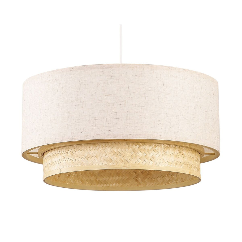 Suspension Tambour Blanc & Bambou – Design Épuré