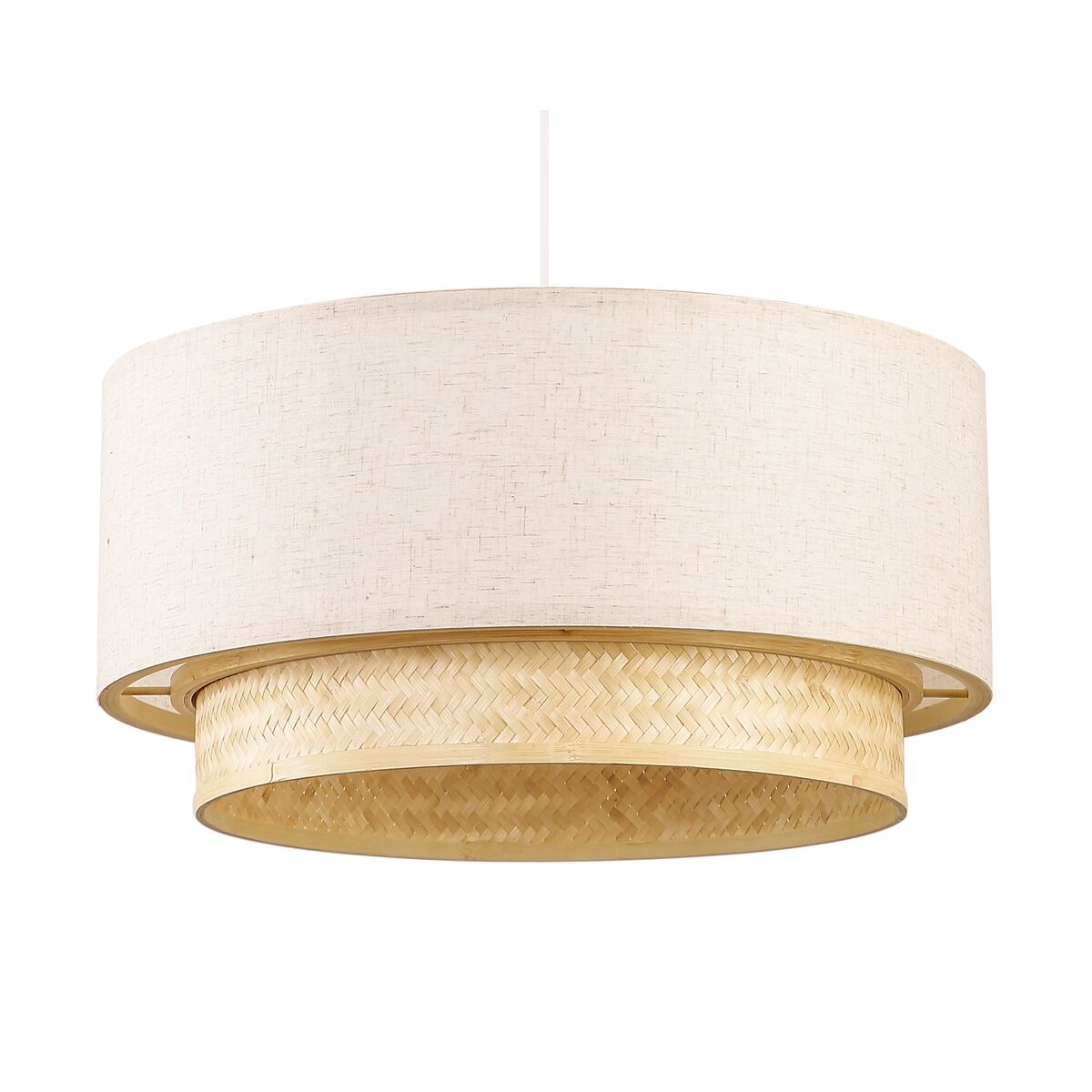 Suspension Tambour Blanc & Bambou – Design Épuré